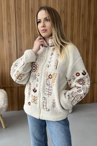 Бомбер жіночий вишитий білий (баранець), Люмінеска, XL