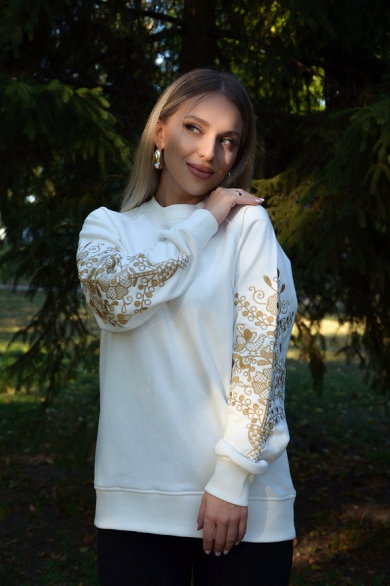 Women's white sweatshirt with embroidery "Blooming Garden"