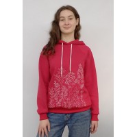 Red hoodie with "Wildflowers" embroidery