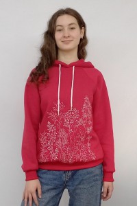 Худі червоинй з вишивкою Різнотрав'я, 42