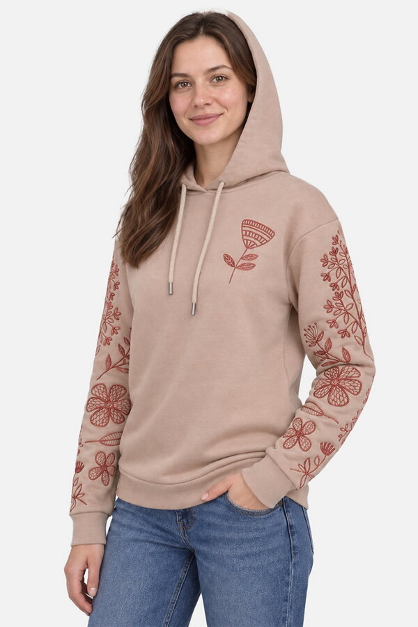 Beige hoodie with "Autumn" embroidery