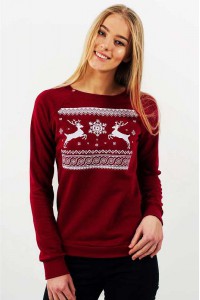 Christmas, women's sweatshirt (burgundy sweatshirt with fur)