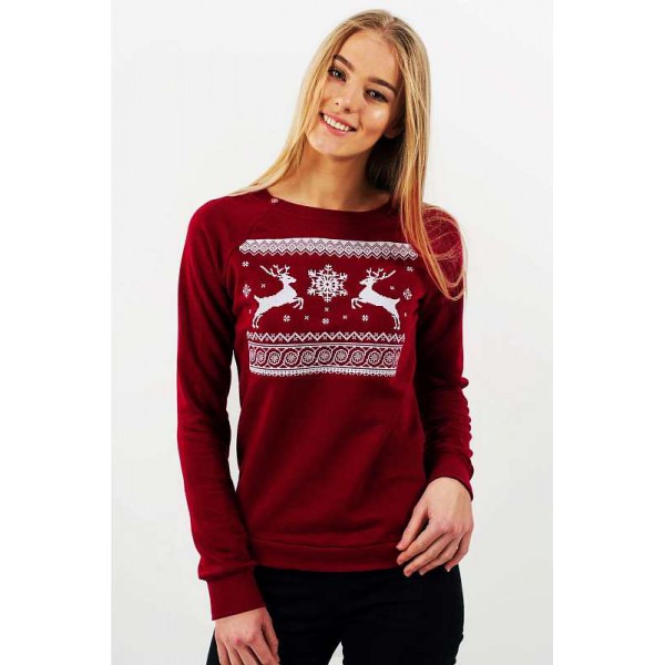 Christmas, women's sweatshirt (burgundy sweatshirt with fur)