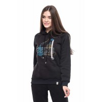 Abstraction, winter women's sweatshirt with a hood, decorated with embroidery