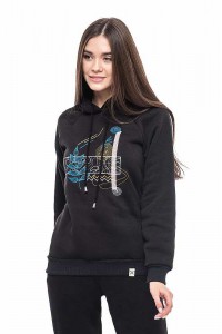 Abstraction, hoodie winter women's sweatshirt with a hood, decorated with embroidery