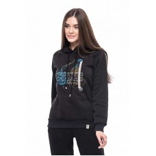 Abstraction, winter women's sweatshirt with a hood, decorated with embroidery
