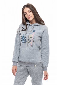 Abstraction, winter women's sweatshirt with a hood, decorated with embroidery