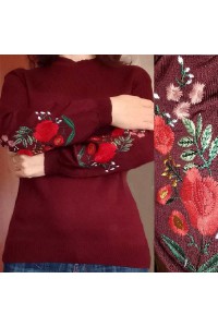 A bouquet of flowers, a burgundy embroidered jumper for women