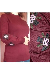 Khrystyna, women's burgundy embroidered jumper