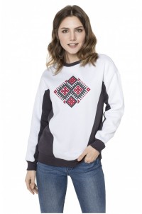 Ethno accent, women's white-graphite sweatshirt with embroidery