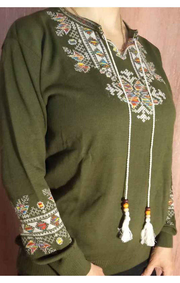 Color extravaganza, jumper embroidered women's khaki