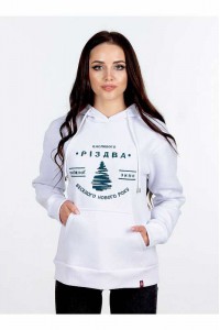 Christmas tree, women's winter sweatshirt with a hood, decorated with embroidery