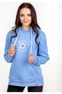 Snowy winter, women's winter sweatshirt with a hood, decorated with embroidery