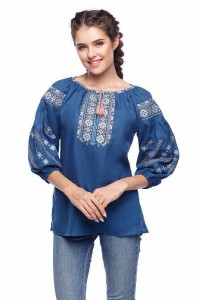 Linen blouse (embroidered shirt) blue Miloslava