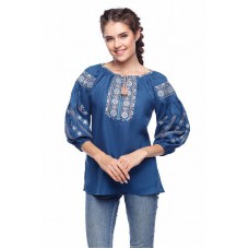Miloslava, linen blouse (embroidered shirt) blue