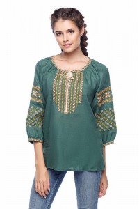 Bohuslava, green women's embroidered shirt