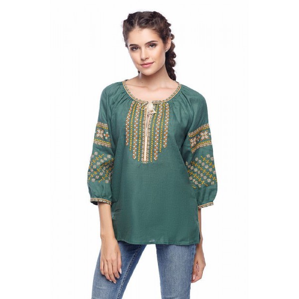 Bohuslava, green women's embroidered shirt