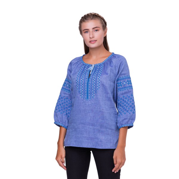 Boguslava in linen jeans, women's embroidered shirt