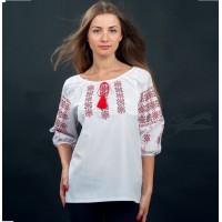 Horns, women's vyshyvanka Blouse made of thin soft home-woven fabric, decorated with red and black embroidery