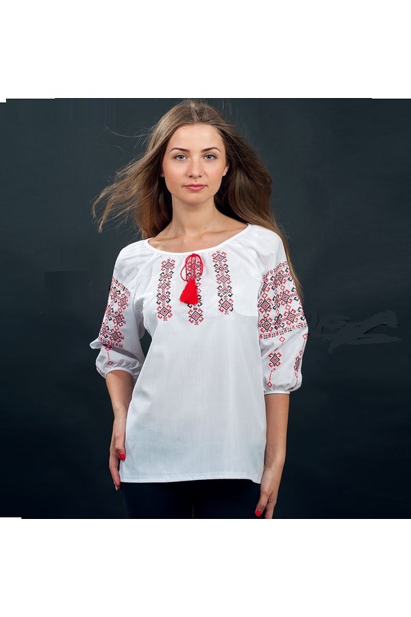Women's embroidered blouse “Rizhky” in white with red embroidery, 48