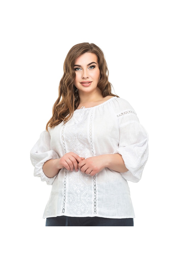 Vyshyvanka white on white Leda, white linen, 52