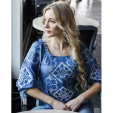 Blue embroidered shirt for women, blue embroidery of Hoverla.