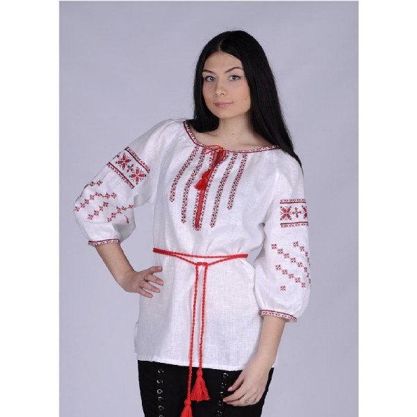 Boguslava, on white linen, women's embroidered shirt