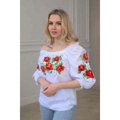 Довершеність, біла вишиванка жіноча з трояндами, XXL