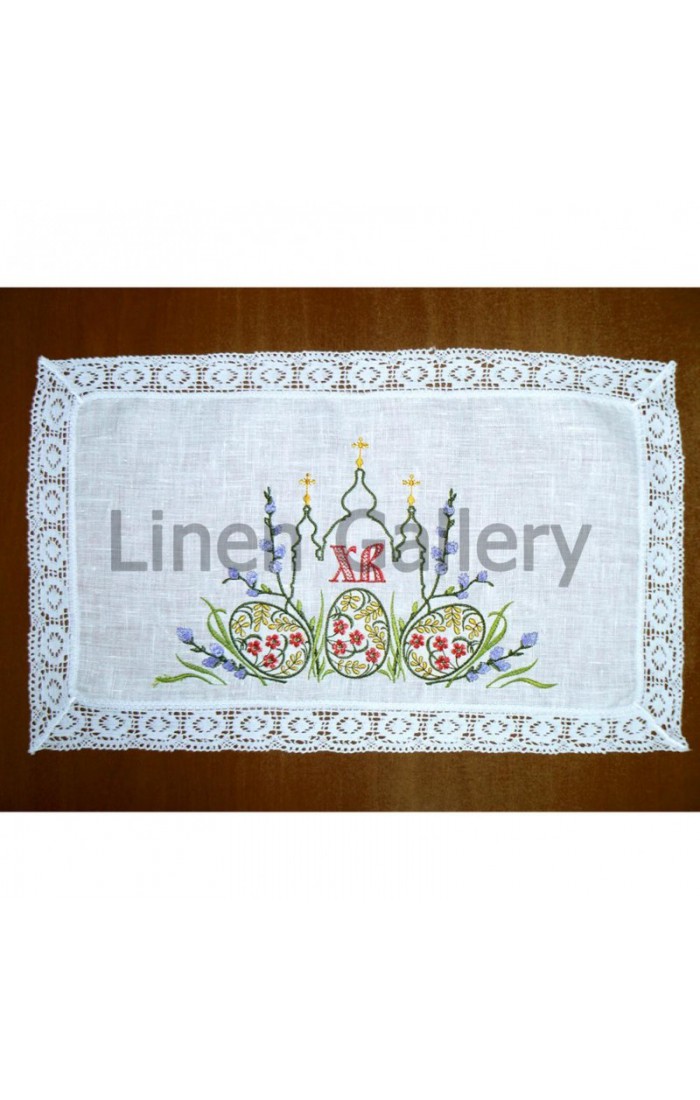 Napkin with embroidery and lace "Holiday", white (1004)