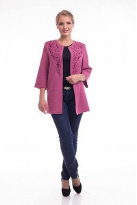 Fiery, modern women's cape with embroidery of pink coat fabric