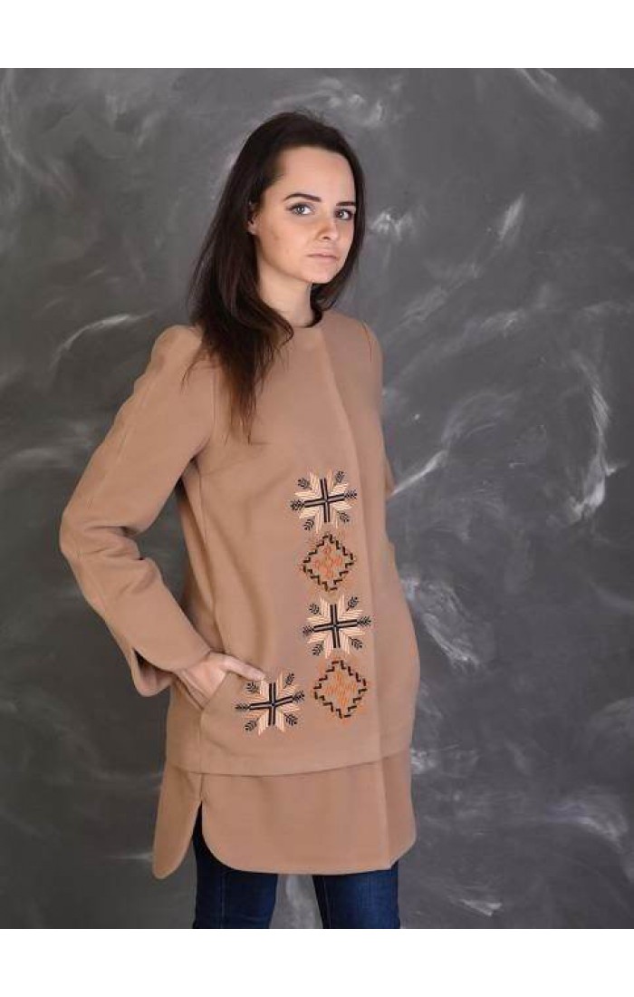 Star, women's coat with embroidery