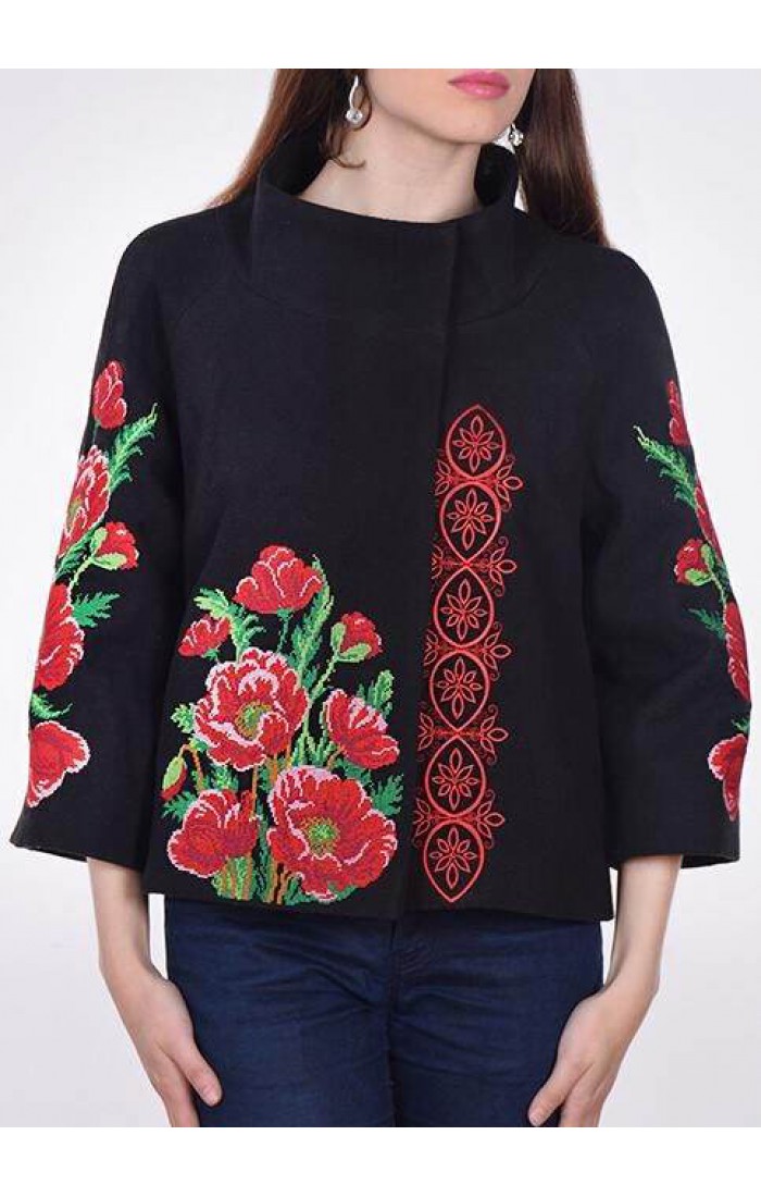 Poppy flower, jacket with embroidery