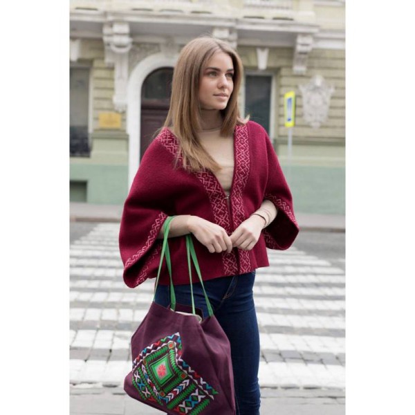 Veselada, embroidered women's burgundy cape