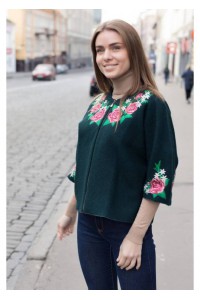 The charm of a rose, embroidered women's green cape