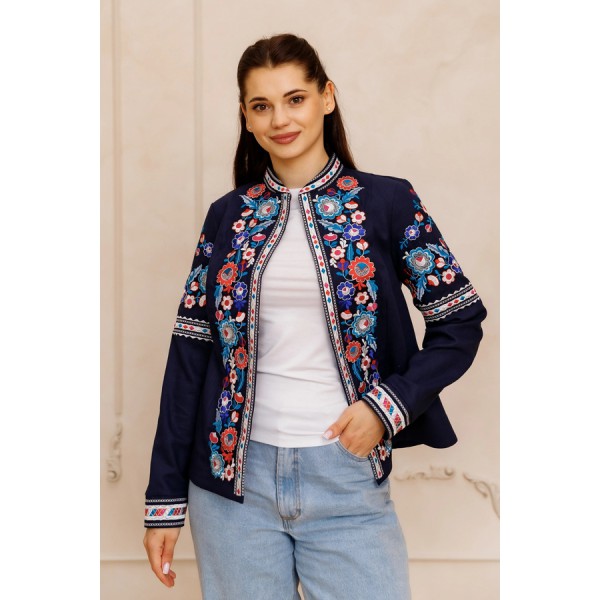 Dark blue jacket with embroidery Blossom