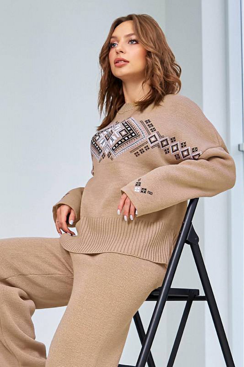 Шиповник, кардиган с этно-мотивами, розовый