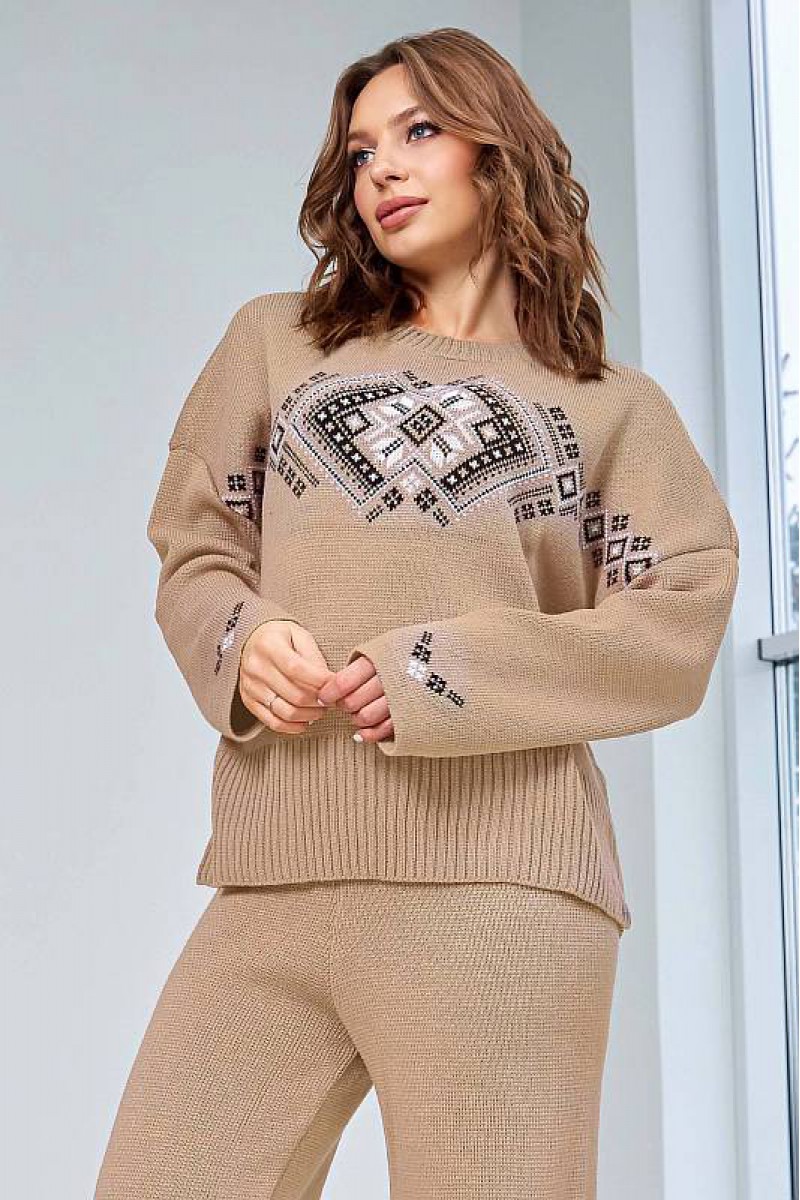 Шиповник, кардиган с этно-мотивами, розовый