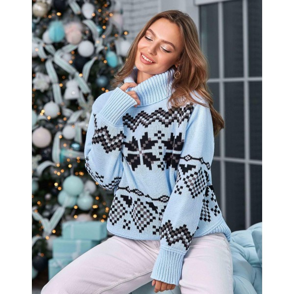 Berta, knitted sweater with geometric patterns, blue