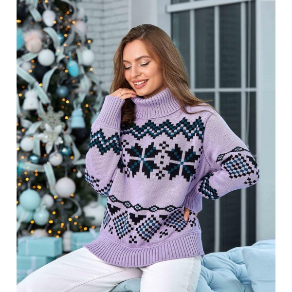 Berta, knitted sweater with geometric patterns, lilac