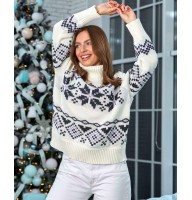 Berta, knitted sweater with geometric patterns, milk