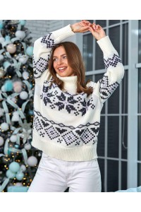 Берта, плетений светр з геометричним орнаментом, молоко