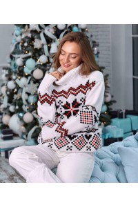 Плетений светр з геометричним орнаментом, білий Берта