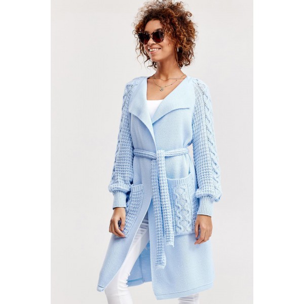 Вязаный модный кардиган «Зефирка» (голубой), oversize 42-52