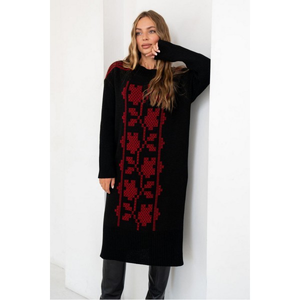 Knitted dress vyshyvanka Verbena (black, burgundy, scarlet)
