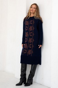 Knitted dress vyshyvanka Verbena (blue, black, coral)