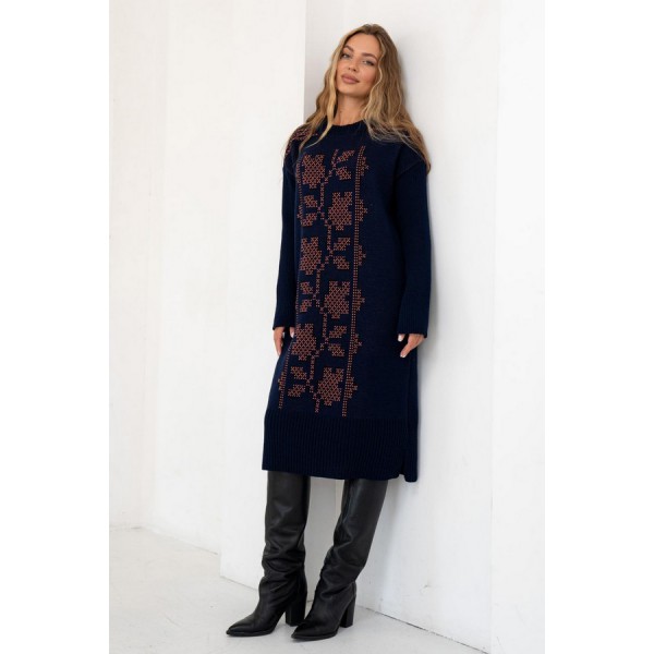 Knitted dress vyshyvanka Verbena (blue, black, coral)