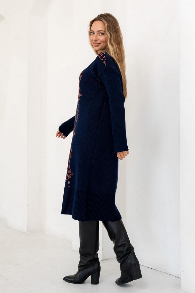 Knitted dress vyshyvanka Verbena (blue, black, coral)