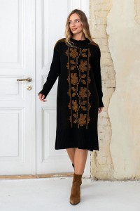 Knitted dress vyshyvanka Verbena (black, chocolate, mustard)