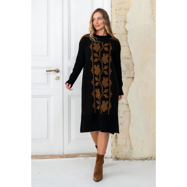 Knitted dress vyshyvanka Verbena (black, chocolate, mustard)