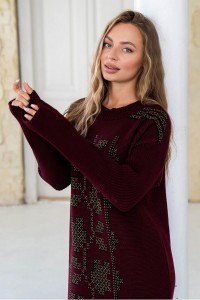 Knitted dress vyshyvanka Verbena (burgundy, black, caramel)